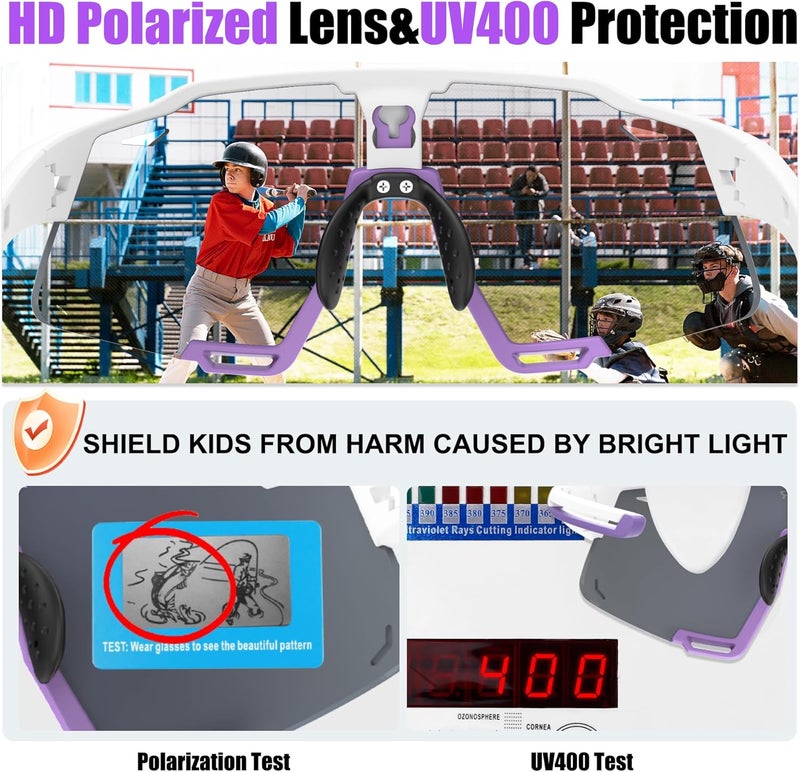 Xtiger Polarized Kids Sunglasses Youth Baseball Sunglasses UV400 Boys Girls Sports Sun Glasses for Softball Cycling Scooter - Image 4